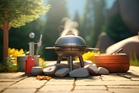 Outdoors sunlight cookware grilling. 