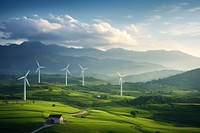 Wind farm landscape outdoors windmill. 