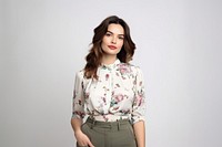 Floral blouse clothing fashion sleeve shirt. 