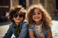 Adorable kids glasses sunglasses portrait. 