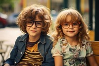 Adorable kids glasses portrait child. 