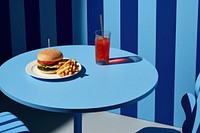 Hamberger set table furniture food. AI generated Image by rawpixel.