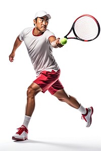 Asian man playing tennis player sports racket ball. 