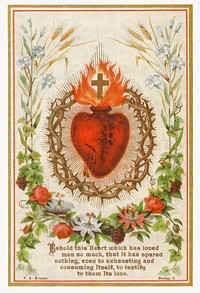 Sacred Heart holy card, vintage religion illustration. Original public domain image from Wikimedia Commons. Digitally enhanced by rawpixel.