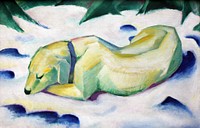 Dog Lying in the Snow (1911) expressionism, vintage animal illustration by Franz Marc. Original public domain image from Wikimedia Commons. Digitally enhanced by rawpixel.