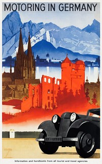 Motoring in Germany (1930), vintage poster illustration. Original public domain image from Wikimedia Commons. Digitally enhanced by rawpixel.