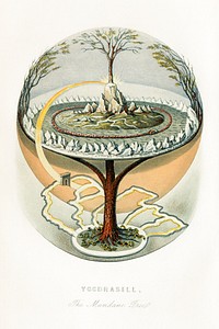 Yggdrasill, the mundane tree (1859) vintage Norse mythology illustration by Finnur Magnússon. Original public domain image from Digital Commonwealth. Digitally enhanced by rawpixel.