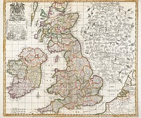 A new map of England Scotland and Ireland (1687), drawn by Robert Morden. Original public domain image from Digital Commonwealth. Digitally enhanced by rawpixel.