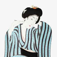 Woman Shaving her Nape, vintage Japanese illustration by Toyohara Chikanobu and Akiyama Buemon psd. Remixed by rawpixel.