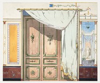 Pompeiian Design for Doorway and Wall with Curtain (possibly for Deepdene, Dorking, Surrey) (19th century), vintage illustration by Jules Lachaise and Eugene Pierre Gourdet. Original public domain image from The MET Museum. Digitally enhanced by rawpixel.