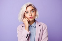 Young woman portrait purple adult. 