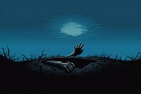 the aesthetic illustration of the hand come out of the grave at night.  