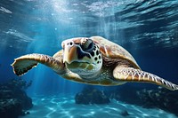 Sea turtle animal underwater aquarium. 