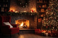 Christmas fireplace furniture glowing. 