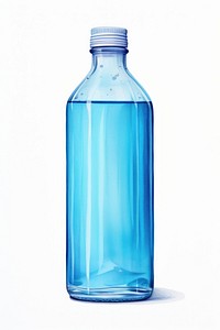 Blue Ethyl Alcohol bottle blue white background. 