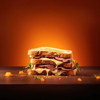 grill roast beef sandwich with melt cheese, isolated on color background.  