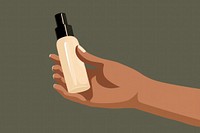 Hand holding cosmetic cosmetics bottle container. 