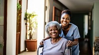 Wheelchair adult nurse togetherness. 