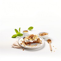 Bananaenbrot granola rezept dessert food white background. 