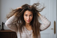 Portrait looking photo hair. 