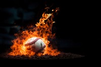 Photo of close up shot of a baseball on fire.  