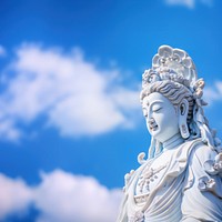 Photo of Guan Yin statue ceramic close up. AI generated Image by rawpixel. 