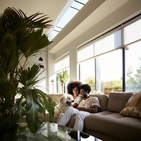 Happy black family furniture window plant. 