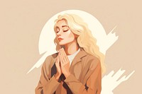 Woman praying drawing sketch blonde. AI generated Image by rawpixel.
