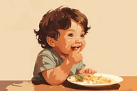 Eating baby biting food eating innocence happiness. 