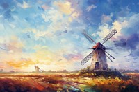 Windmill background outdoors painting architecture. 