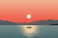 Straight ocean boat silhouette landscape. 