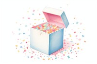 Box confetti paper white background. 