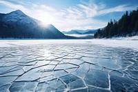 Frozen lake mountain ice landscape. 