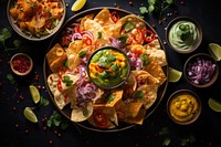 Indian food nachos snack plate. 