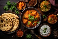 Indian food plate naan meat. 