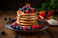 Healthy beakfast blueberry pancake fruit. 