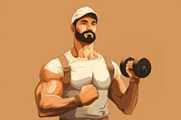 Muscle man holding dumbell sports adult gym. 