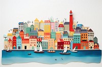 Coastal town painting craft art.