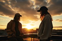 Teenagers sun outdoors sunset. 