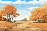 Autumn landscape tree outdoors painting. 