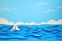 Painting ocean boat sky. 