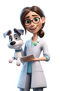 A female veterinarian checking a dog health cartoon adult white background. AI generated Image by rawpixel.