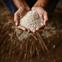 Hands holding rice food agriculture harvesting. 