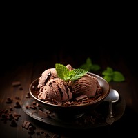 Chocolate ice cream dessert spoon food. AI generated Image by rawpixel.