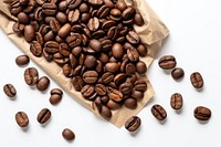 Coffee beans backgrounds brown white background. 