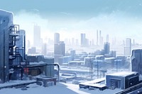 Snow city architecture cityscape building. AI generated Image by rawpixel.
