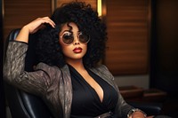 Chubby black businesswoman sunglasses portrait fashion. 