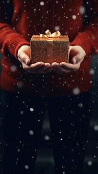 People holding christmas gift illuminated celebration decoration. 