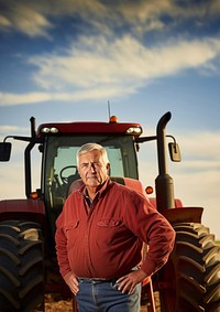 Senior farmer portrait outdoors tractor. 