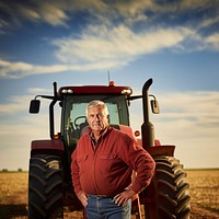 Senior farmer tractor outdoors portrait. 